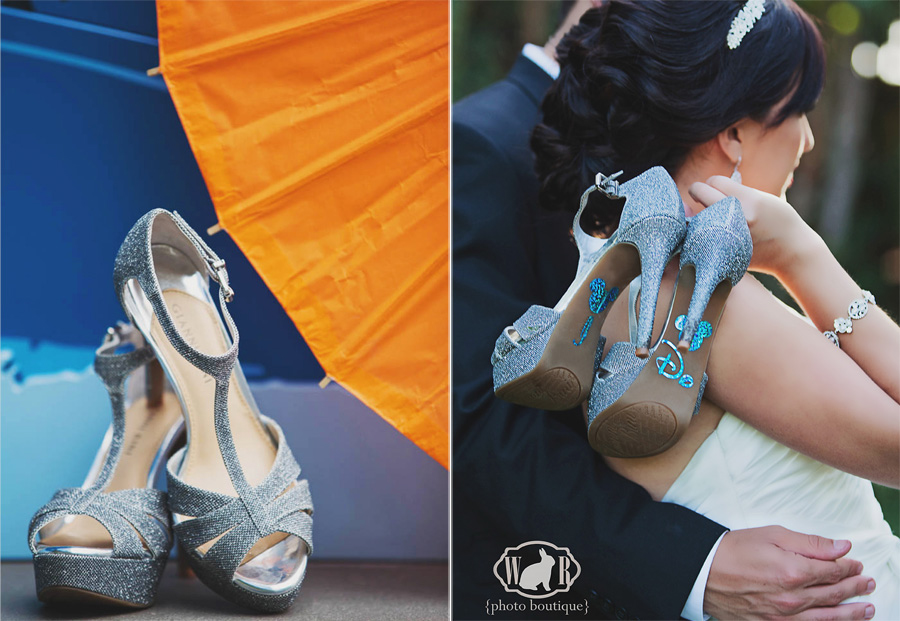 disneyland hotel wedding with shades of blue and bright pops of orange