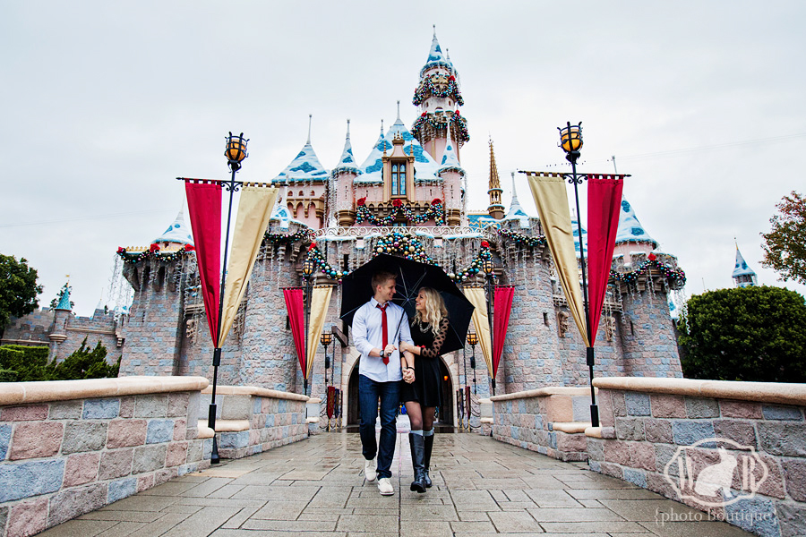 Holiday Disneyland Castle Engagement