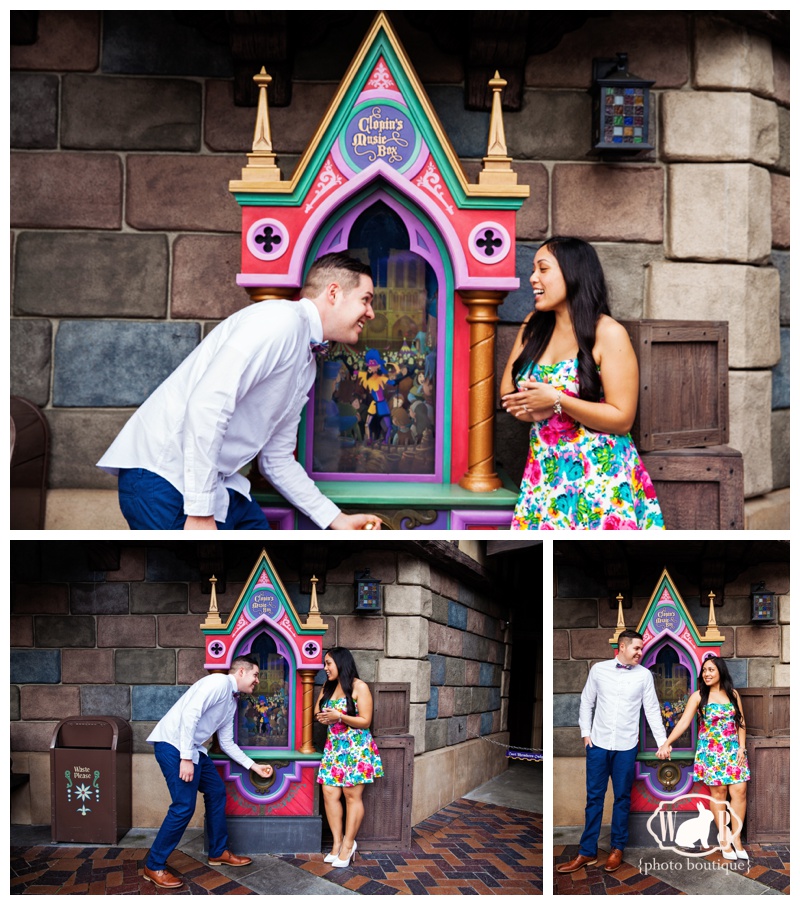Disneyland Engagement Portraits Clopins Music Box