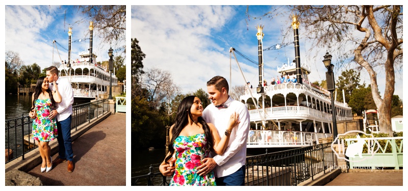 Disneyland Engagement Photos New Orleans Square Mark Twain Riverboats Bride and Groom