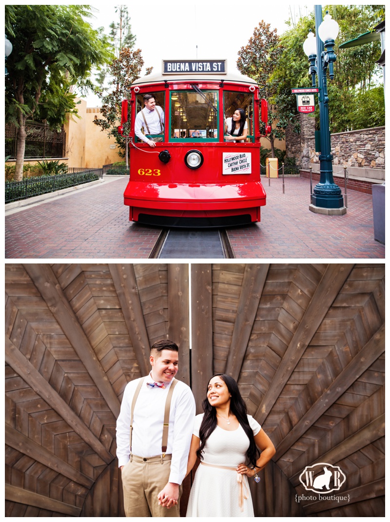Disneyland and Disney's California Adventure Engagement Portraits Tower of Terror Hollywood Trolly