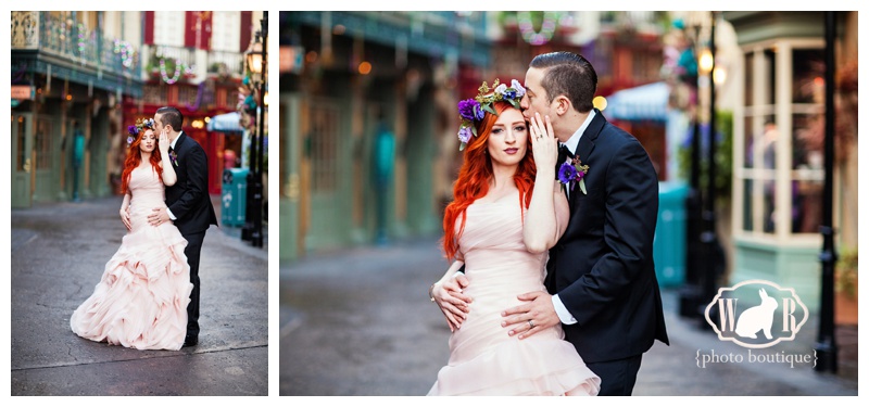 Floral Crown, Floral Crown Wedding Photos, Disneyland Wedding Photos in New Orleans Square