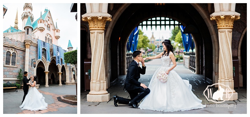 Follow Me to Disneyland, Disneyland Wedding Photos, Fairytale Wedding, Princess Wedding, Disney Fairy Tale Wedding Photos, Disneyland Morning Castle Session, Disneyland Castle Wedding