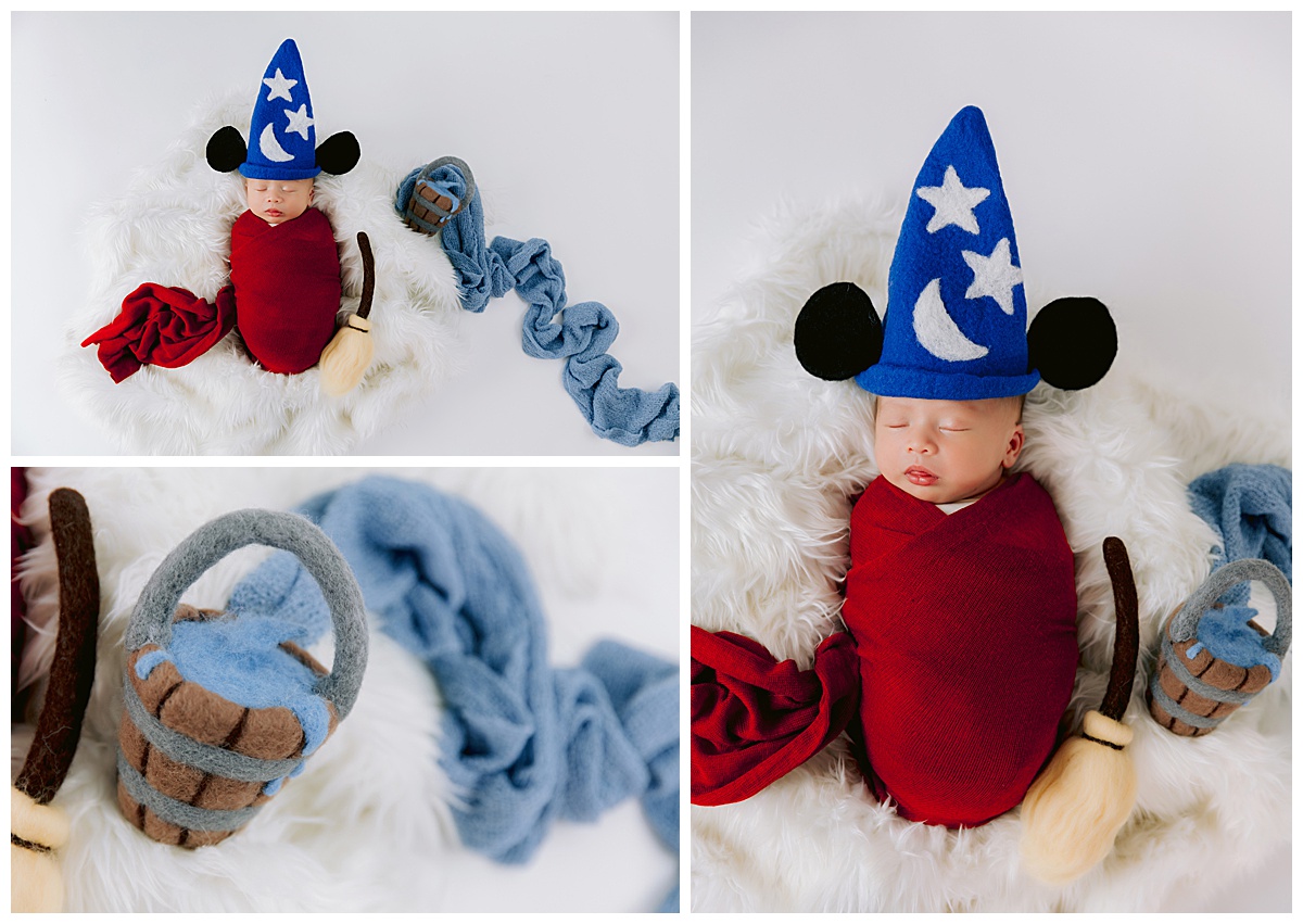 Disney Newborn photos for a baby boy sorcerer Mickey 
