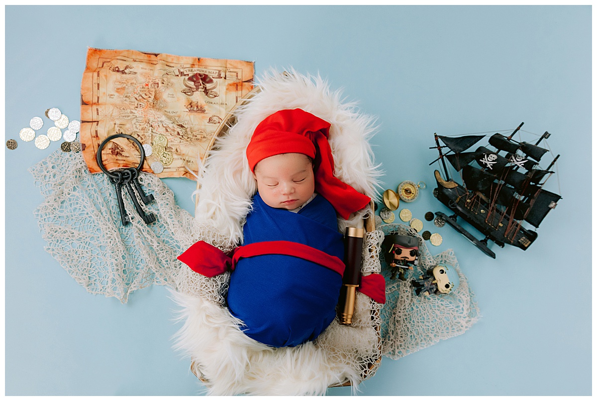 Disney Newborn Photography ideas and inspiration by White Rabbit Photo Boutique. Pirates of the Caribbean inspired newborn session
