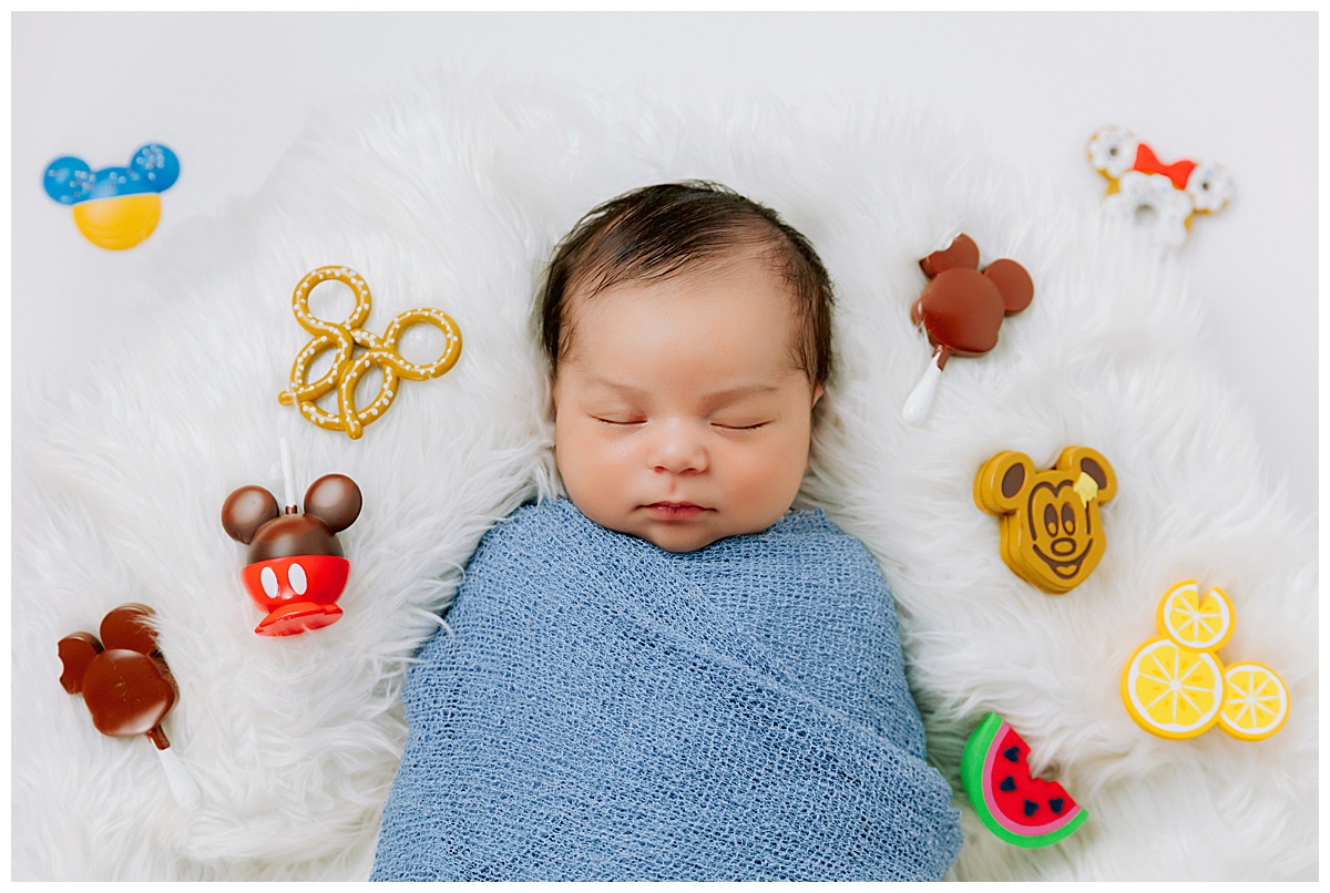 Disney Newborn Photography ideas and inspiration by White Rabbit Photo Boutique with Disney Snacks