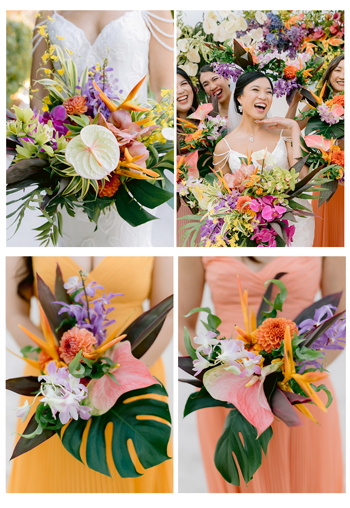 Tropical wedding floral inspiration bouquets