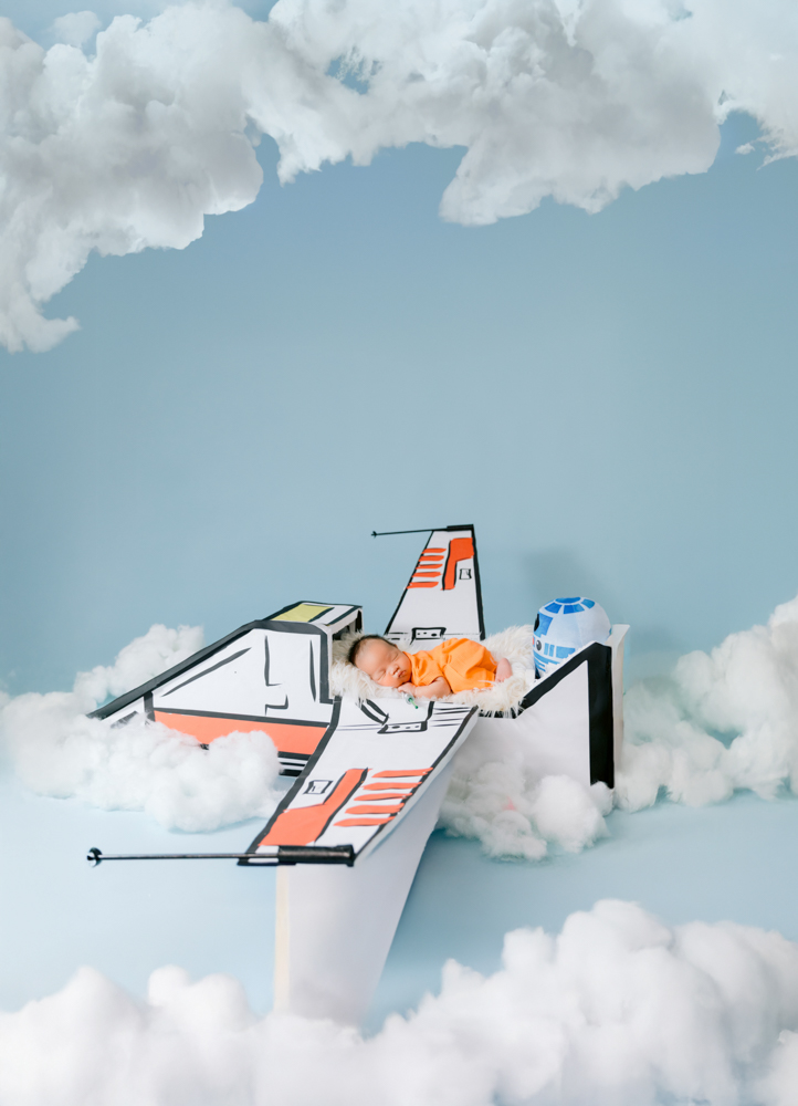Star Wars X-Wing inspired newborn session photographed in Orange County