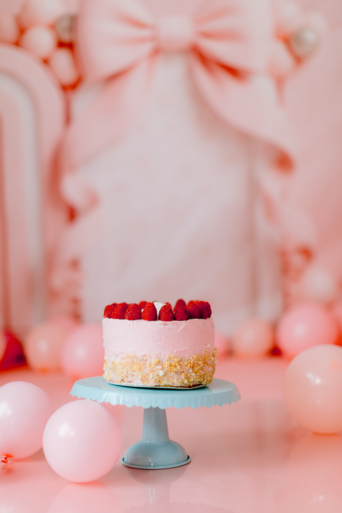 Strawberry Topped Cake Smash Session for Baby Girl