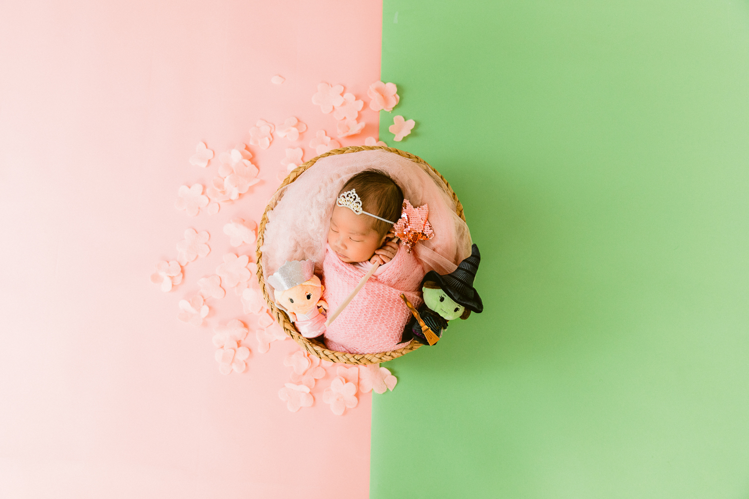 Wicked-themed newborn photography session at a Santa Ana studio Newborn