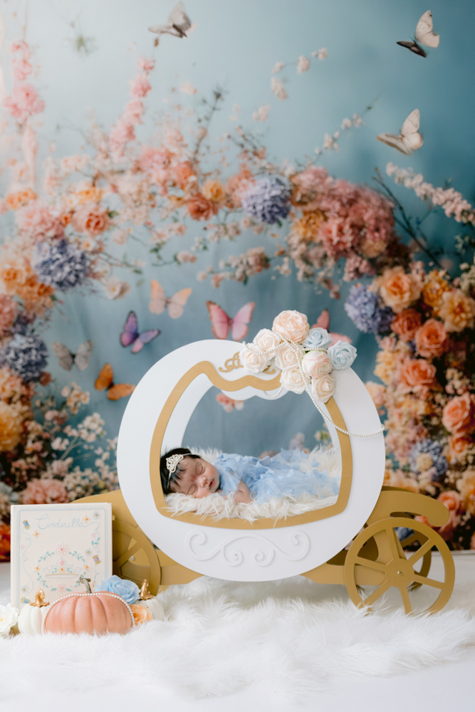 Cinderella inspired newborn photo session at a Santa Ana photography studio