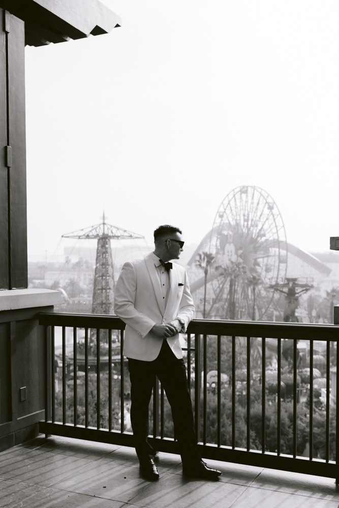 Stylish Disney wedding portraits on the Grand Californian Hotel