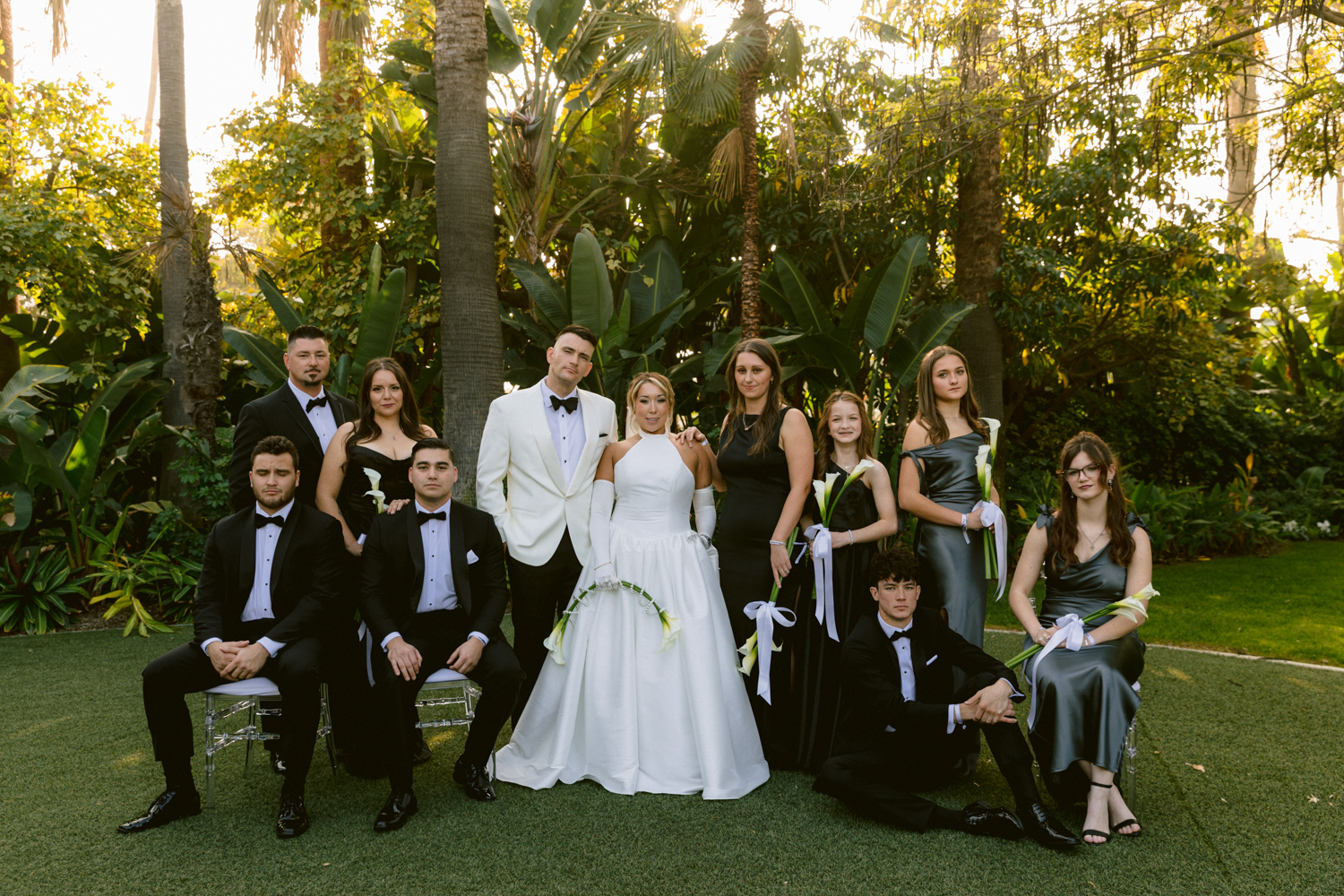Stylish wedding portraits on the Adventure Lawn at the Disneyland Hotel
