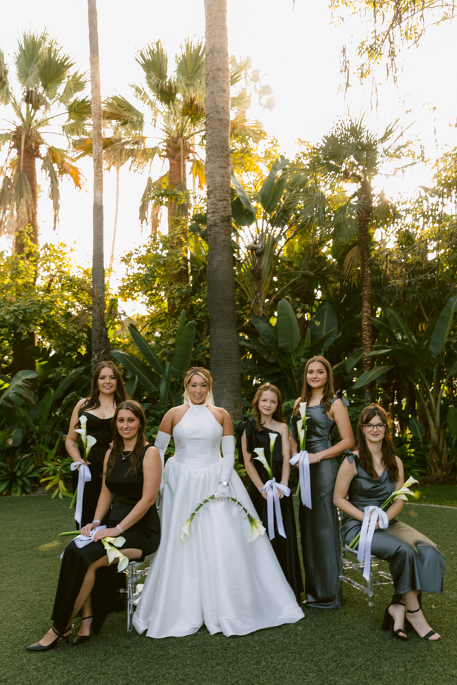 Stylish wedding portraits on the Adventure Lawn at the Disneyland Hotel