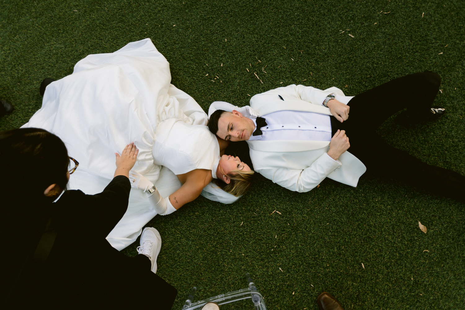 Stylish wedding portraits on the Adventure Lawn at the Disneyland Hotel