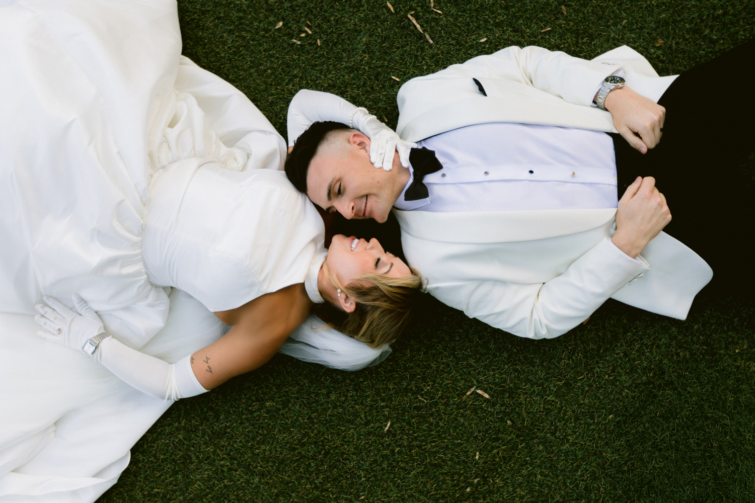 Stylish wedding portraits on the Adventure Lawn at the Disneyland Hotel