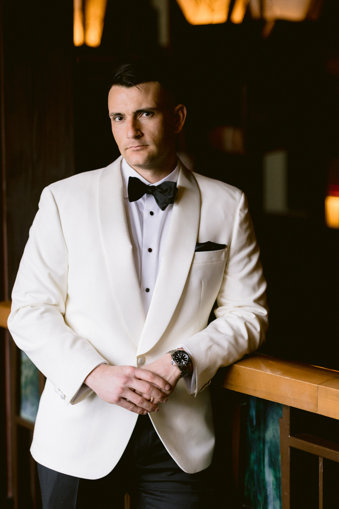 Stylish Disney wedding portraits on the Grand Californian Hotel