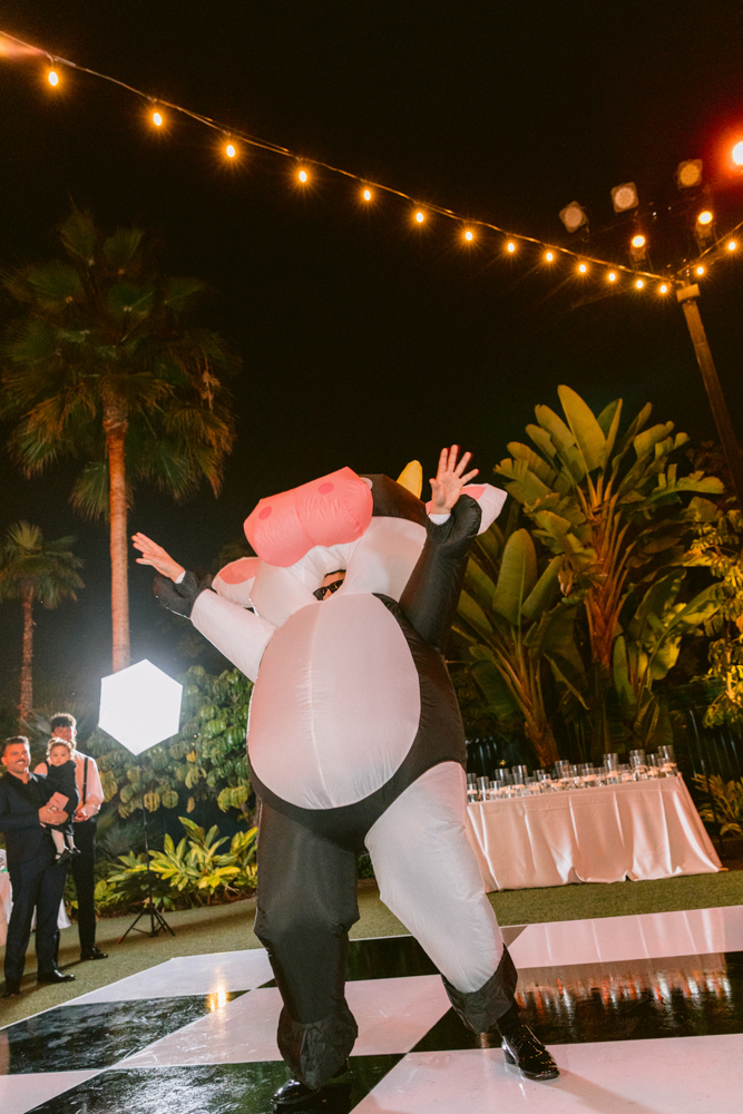James Bond–themed wedding reception at the Disneyland Hotel in December on the Adventure Lawn
