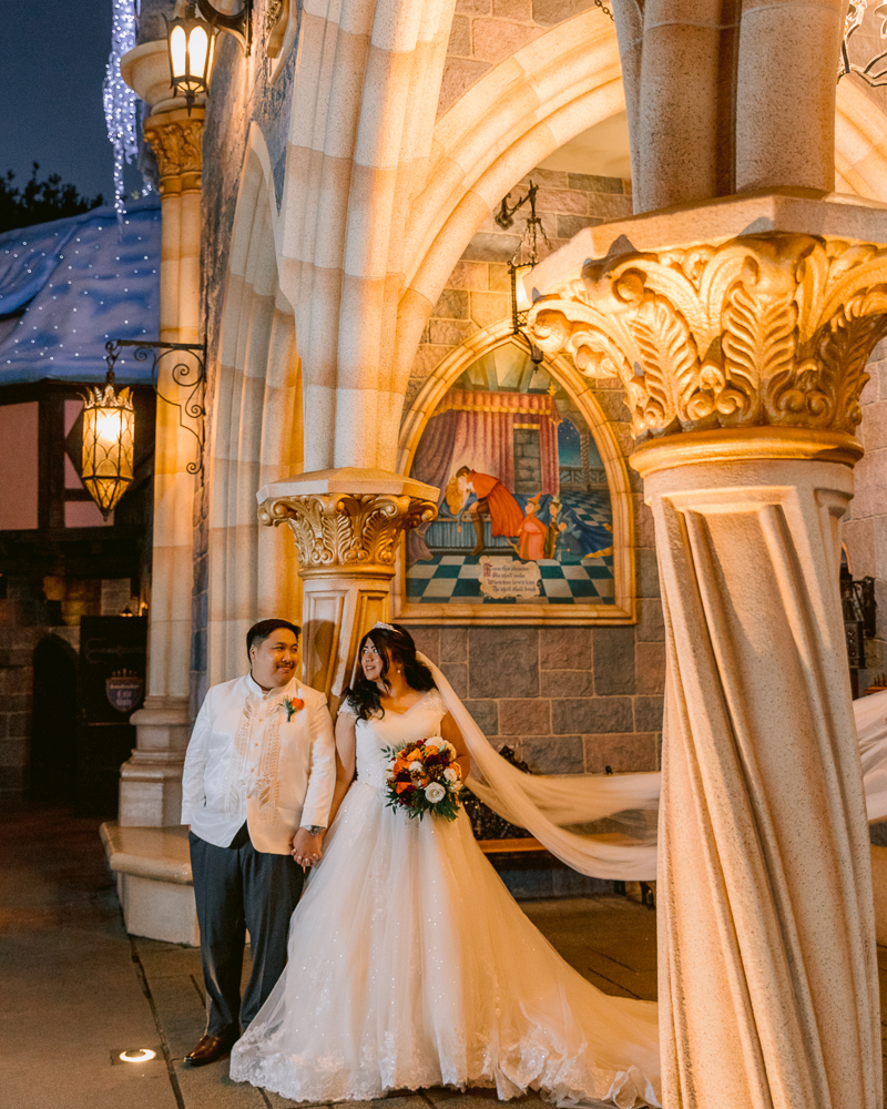 Early morning Disney Wedding photos at Disneyland before the park opened